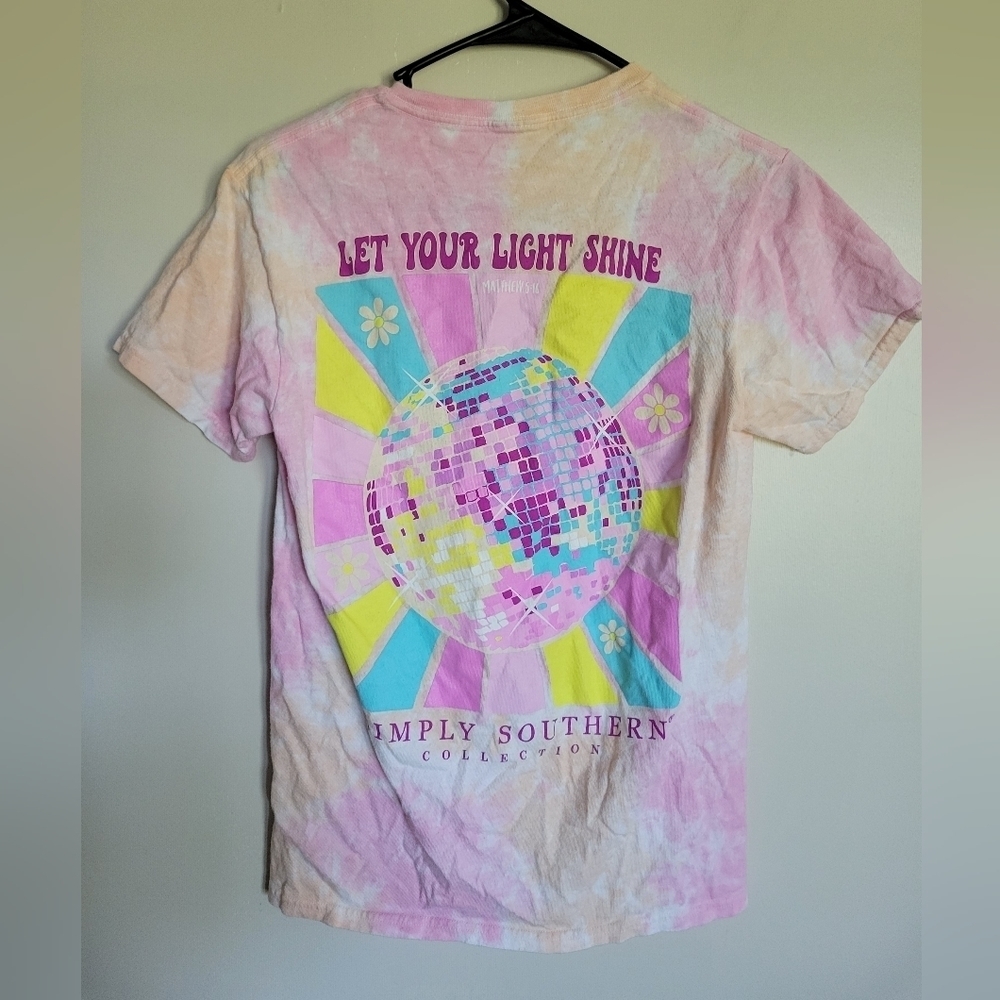 Simply Southern Women's Pink Tie Dye Disco Let Your Light Shine Tee Size Small